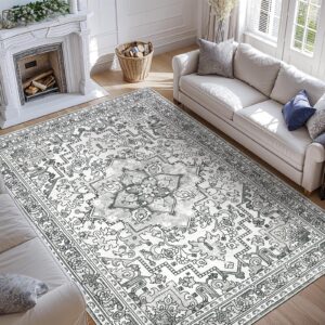 Shilucheng 8x10 Area Rugs for Living Room,Low-Pile Rug with Non Slip,Floor Carpet Pet Friendly,Machine Washable Rug Clearance for Bedroom Dining Room (Grey)