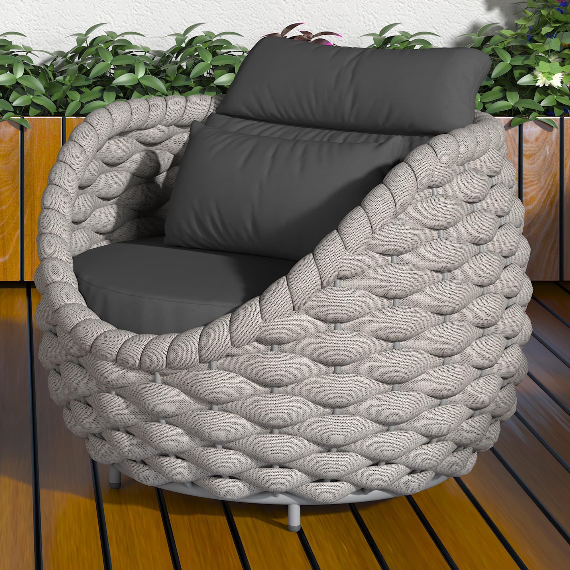 TWT Outdoor Patio Furniture, All-Weather Polyester Rope Balcony Furniture with Cushions & Pillows, Patio Couch Outdoor Patio Furniture Set for Patio, Balcony, Backyard, Deck, Poolside, Grey