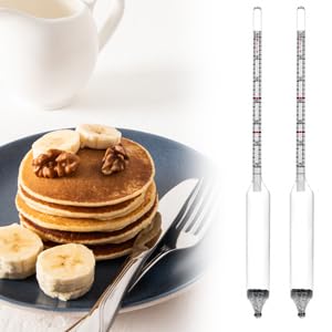 QWORK Dual Scale Maple Syrup Hydrometer with Durable Glass and Food Grade Alloy Ballast - 2 Sets 9-3/4" Easy-Read Instrument for Precise Maple and Cane Syrup Production, Includes Storage Container