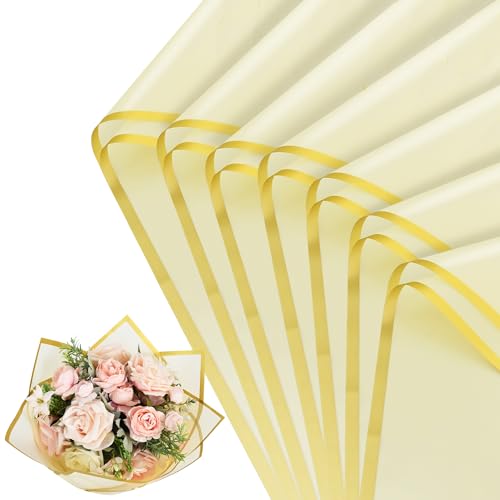 BEISHIDA 20 Sheets Light Yellow Flower Wrapping Paper, Floral Paper, Bouquet Paper, Matte with Black Edges Paper for Graduation Christmas Valentine's Day Birthdays Flowers Bouquet Gift Wrapping