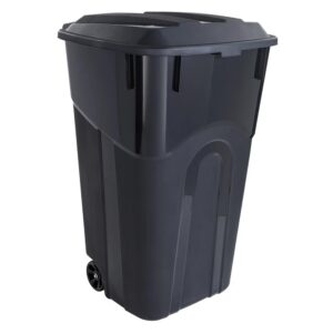 cjlxl 32 gallon wheeled heavy duty plastic garbage can, attached lid, black