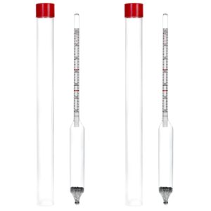 qwork dual scale maple syrup hydrometer with durable glass and food grade alloy ballast - 2 sets 9-3/4" easy-read instrument for precise maple and cane syrup production, includes storage container