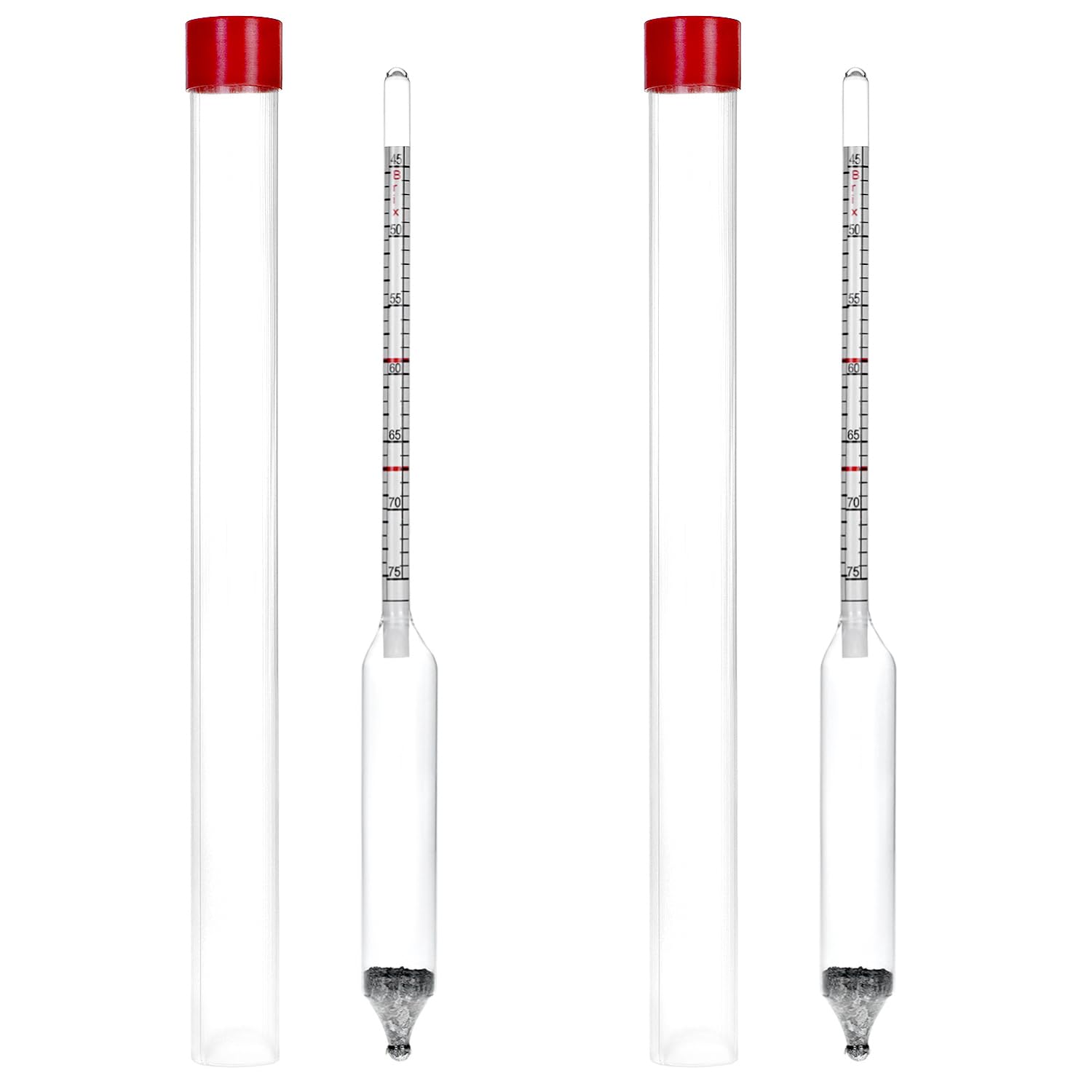 QWORK Dual Scale Maple Syrup Hydrometer with Durable Glass and Food Grade Alloy Ballast - 2 Sets 9-3/4" Easy-Read Instrument for Precise Maple and Cane Syrup Production, Includes Storage Container