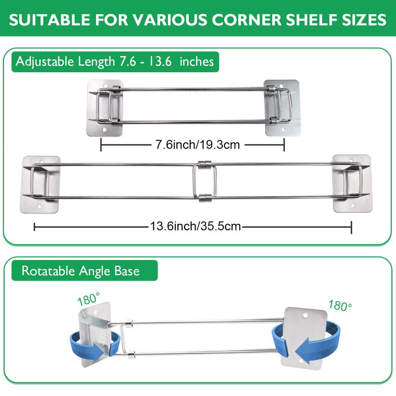 1 Pack Rv Shower Corner Storage Bar with 3 S-Hooks-Adjustable Stainless Steel Rod Bathroom Shelf Retainer Bars Stick On Rv Organization and Storage Accessories Inside Camper Travel Trailer Must Haves