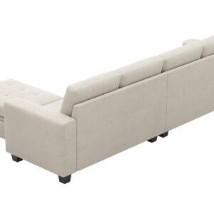 Belffin Velvet Reversible Sectional Sofa with Chasie Convertible L Shaped 4-seat Sectional Couch with Storage Ottoman Beige