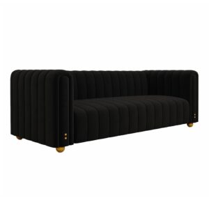 BuLaXong Velvet Couch Modern Tufted Sofa 3-Seater with Metal Ball Legs and Rounded armrest, Suitable for Living Room, Hotel, Office, or Apartment (01-black-51)