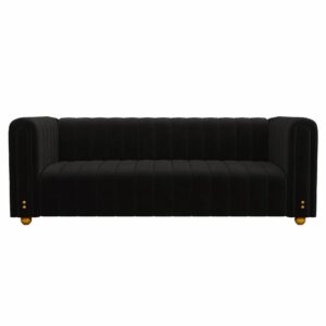 BuLaXong Velvet Couch Modern Tufted Sofa 3-Seater with Metal Ball Legs and Rounded armrest, Suitable for Living Room, Hotel, Office, or Apartment (01-black-51)