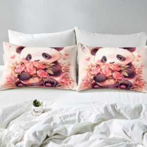 Feelyou Panda Bedding Set Twin, Cute Panda Duvet Cover Cartoon Panda Comforter Cover Kids Toddler Boys Girls Kids Panda Bedspread Cover Microfiber Bed Set with 1 Pillow Case(No Comforter)