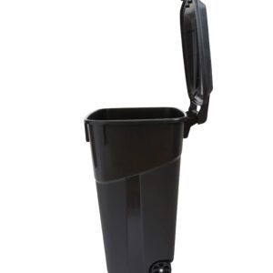 CJLXL 32 Gallon Wheeled Heavy Duty Plastic Garbage Can, Attached Lid, Black