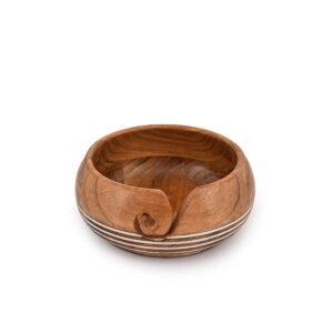 EDHAS Yarn Storage Acacia Wood Hand Made by Indian Artisans Yarn Bowl for Crocheting & Knitting (6" x 6" x 3'')