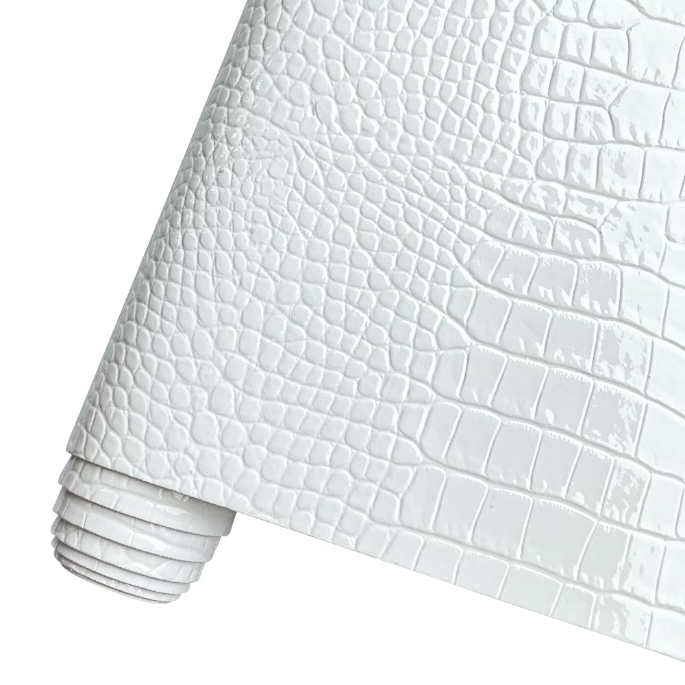 HYANG White Glossy Embossed Crocodile Texture PU Faux Leather Roll 11.8 "x 53" Very Suitable for Making Crafts, Leather Earrings, Different DIY Projects