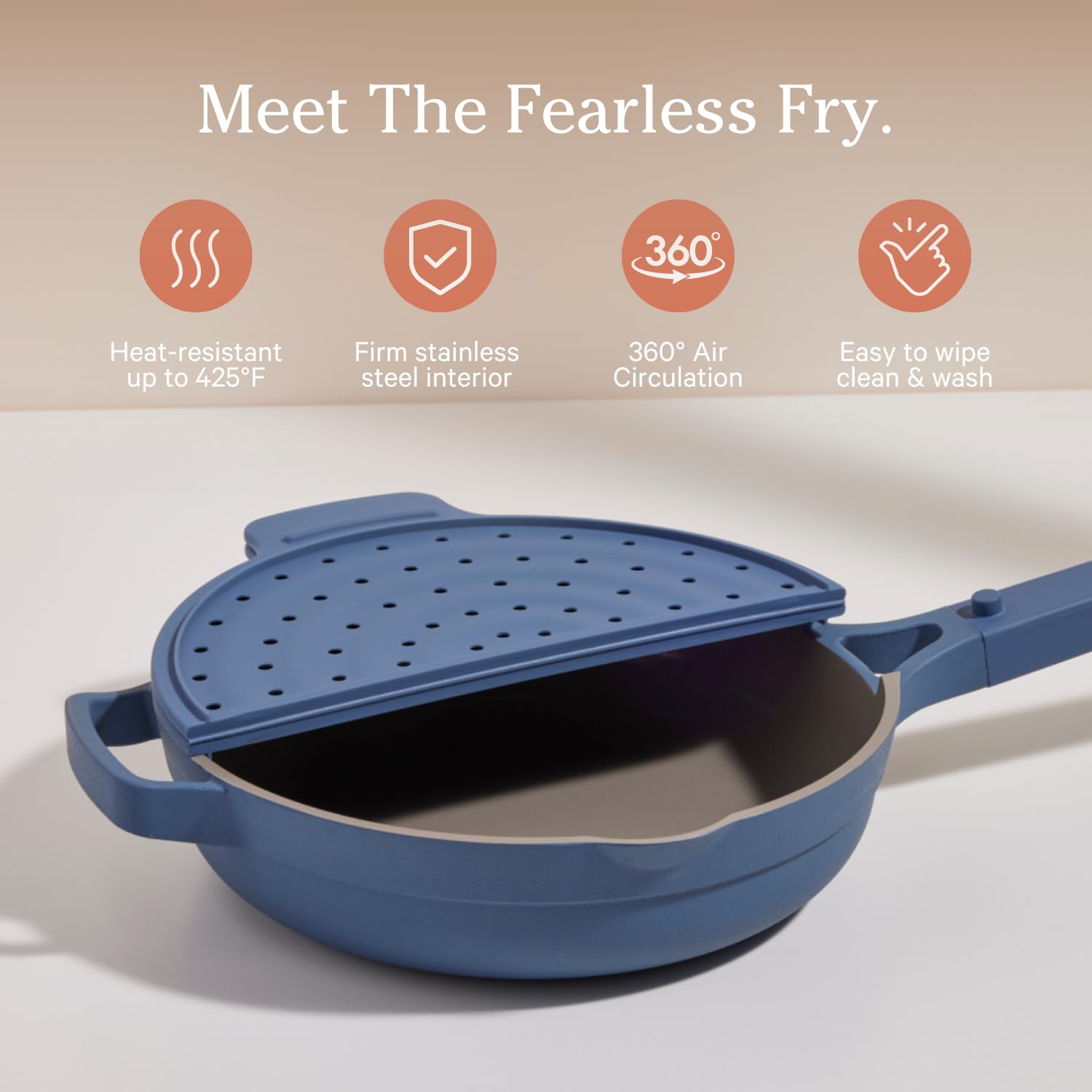 Our Place Fearless Fry - Silicone Frying Accessory for Always Pan & Perfect Pot | Splatter-Free, Heat-Resistant, Easy-Clean | Blue Salt