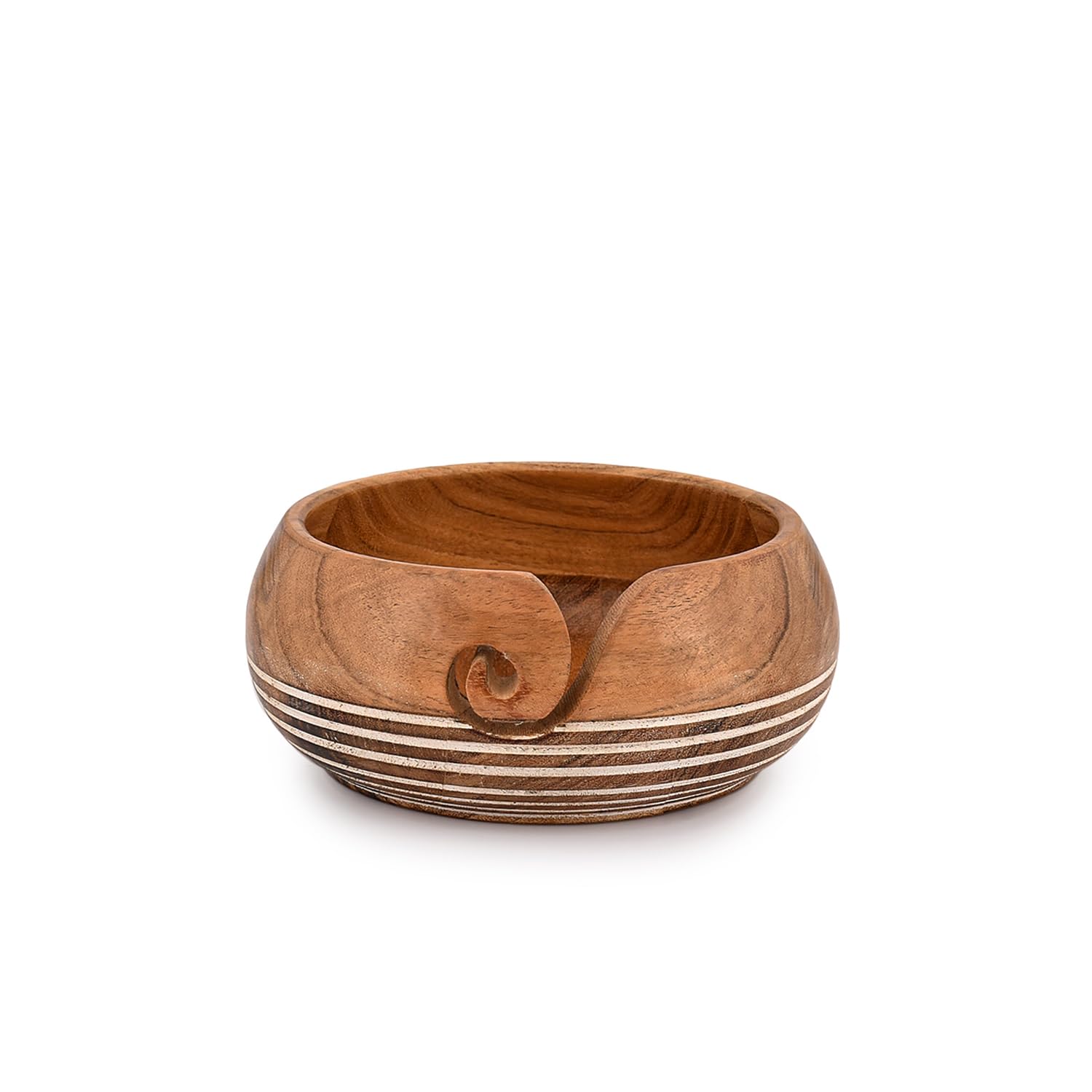 EDHAS Yarn Storage Acacia Wood Hand Made by Indian Artisans Yarn Bowl for Crocheting & Knitting (6" x 6" x 3'')