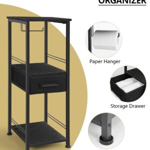 MOOACE Bathroom Storage Cabinet Free-Standing Bathroom Stand with Cloth Drawer Toilet Paper Storage Shelf 3 Tier Narrow Towel Organizer Cabinet for Small Space Bathroom Kitchen Laundry Room,Black