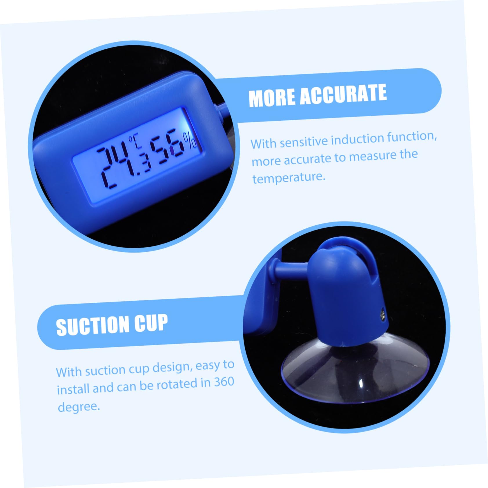 SUPVOX Reptile Hygrometer Glass Animals Digital Reptile Thermometer Blue Hair Wig for Dogs Glass Suction Cup Digital Thermometer Rotary Tank Thermometer Abs Electronic to Rotate Beard