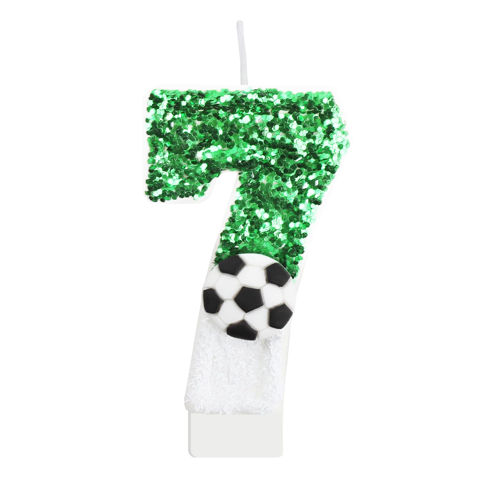 DAJISI 2.95 Inch Birthday Candle for Cake, Green Soccer Birthday Candles Number Candles for Birthday Cakes with 3D Soccor Large Sparkler Candles for Cake Topper Decoration (Number 7)