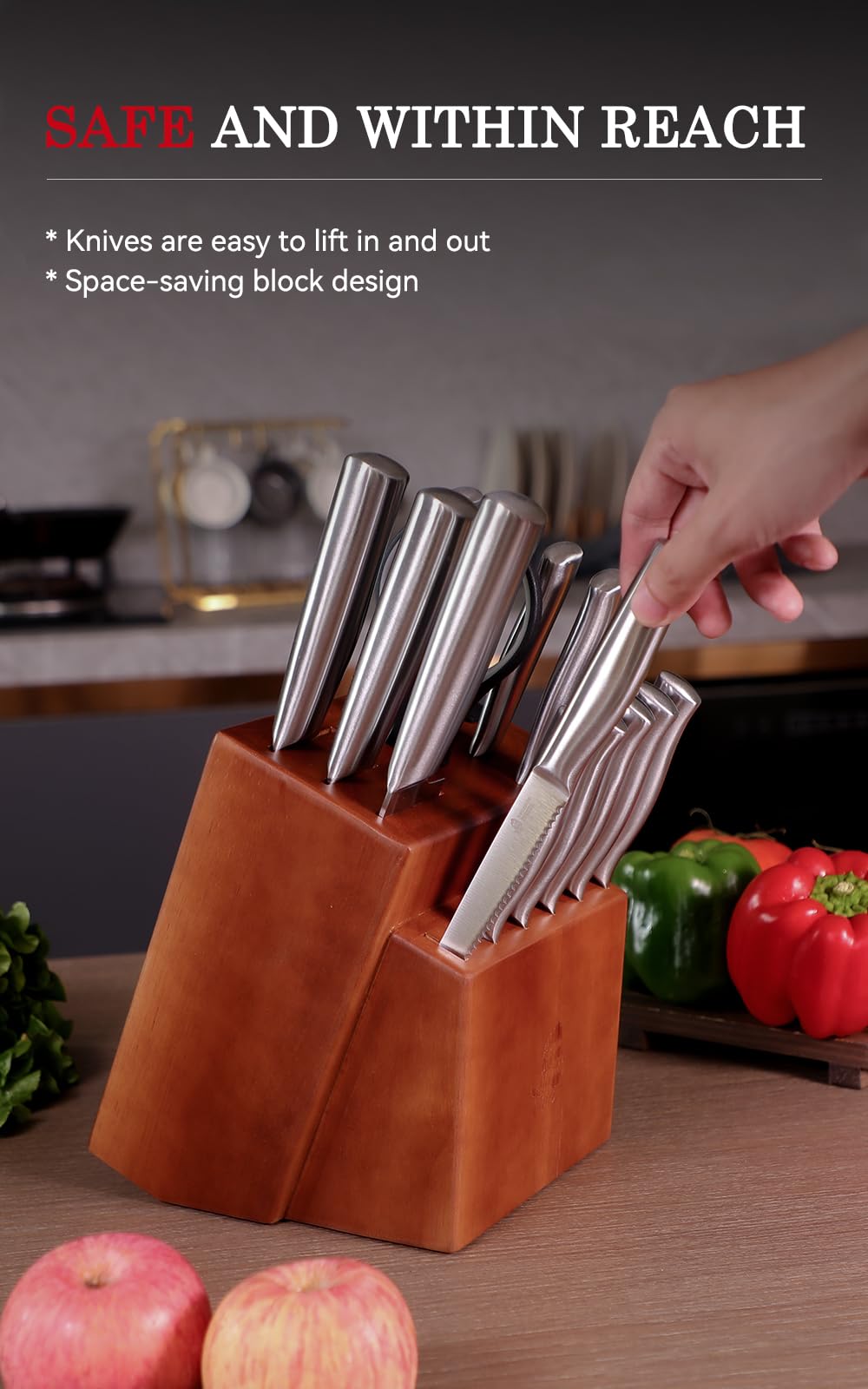 TUO Knife Set with Block and Sharpener, 16 Pcs High Carbon Stainless Steel Knife Block Set, Razor Sharp Kitchen Knife Set, Non-Slip Ergonomic Handle