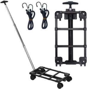 yookee home small hand truck with 2 ropes folding hand truck dolly cart collapsible cart heavy duty moving dolly portable trolley for luggage, travel, moving, shopping, office use, black