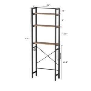 BEWISHOME Over The Toilet Storage, 3-Tier Bathroom Over Toilet Shelves with Hooks, Over Toilet Organizer, Above Toilet Shelf Rack Space Saver for Bathroom Washroom Balcony, Greige and Black YMJ02H