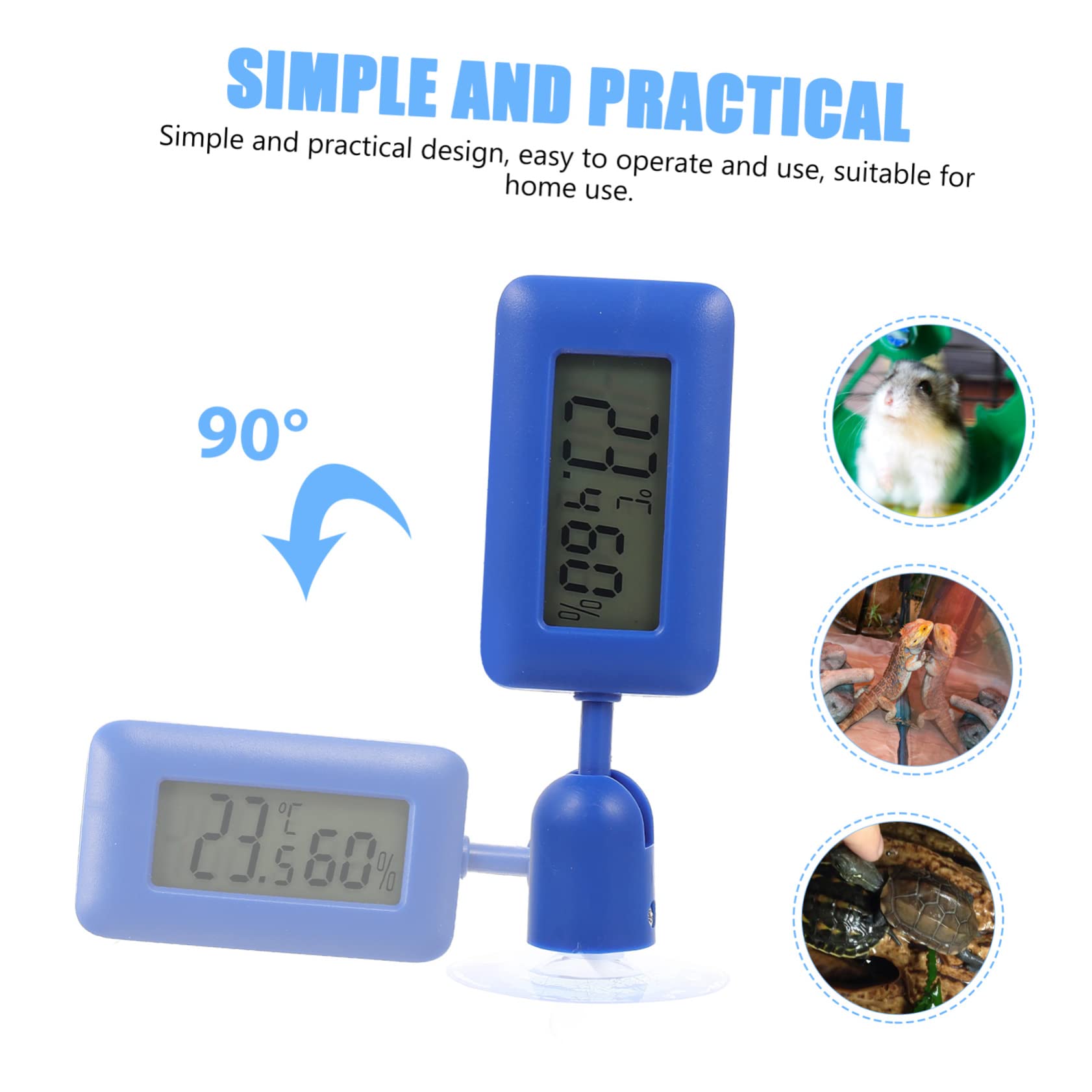 SUPVOX Reptile Hygrometer Glass Animals Digital Reptile Thermometer Blue Hair Wig for Dogs Glass Suction Cup Digital Thermometer Rotary Tank Thermometer Abs Electronic to Rotate Beard