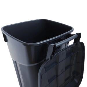 CJLXL 32 Gallon Wheeled Heavy Duty Plastic Garbage Can, Attached Lid, Black