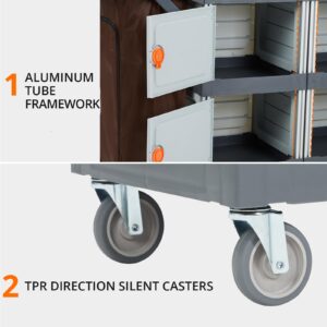 Commercial Janitorial Cart with Cabinet, Hotel Cart Housekeeping Room Service Cart Hand Push Utility Cart