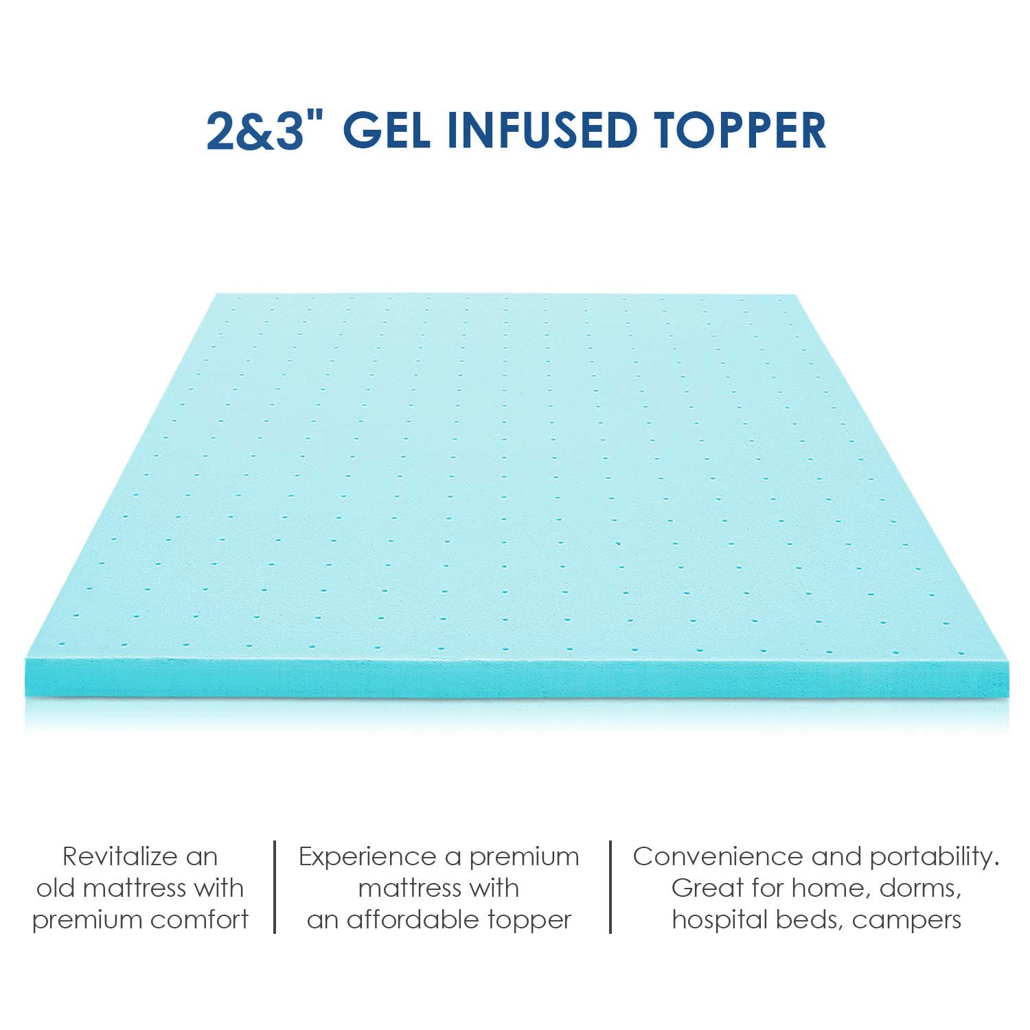 Nelaukoko 2 Inch Queen Memory Foam Mattress Topper, Gel Infused Soft Beding Topper for Queen Size Bed, Cooling Foam Mattress Topper for Bedroom, Floor, Camp,RV etc, CertiPUR-US Certified