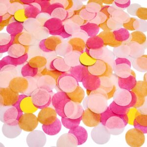 hot pink orange and gold tissue confetti dots table decoration for birthday graduation wedding toss groovy fall autumn party, 1 inch in diameter, 100 grams