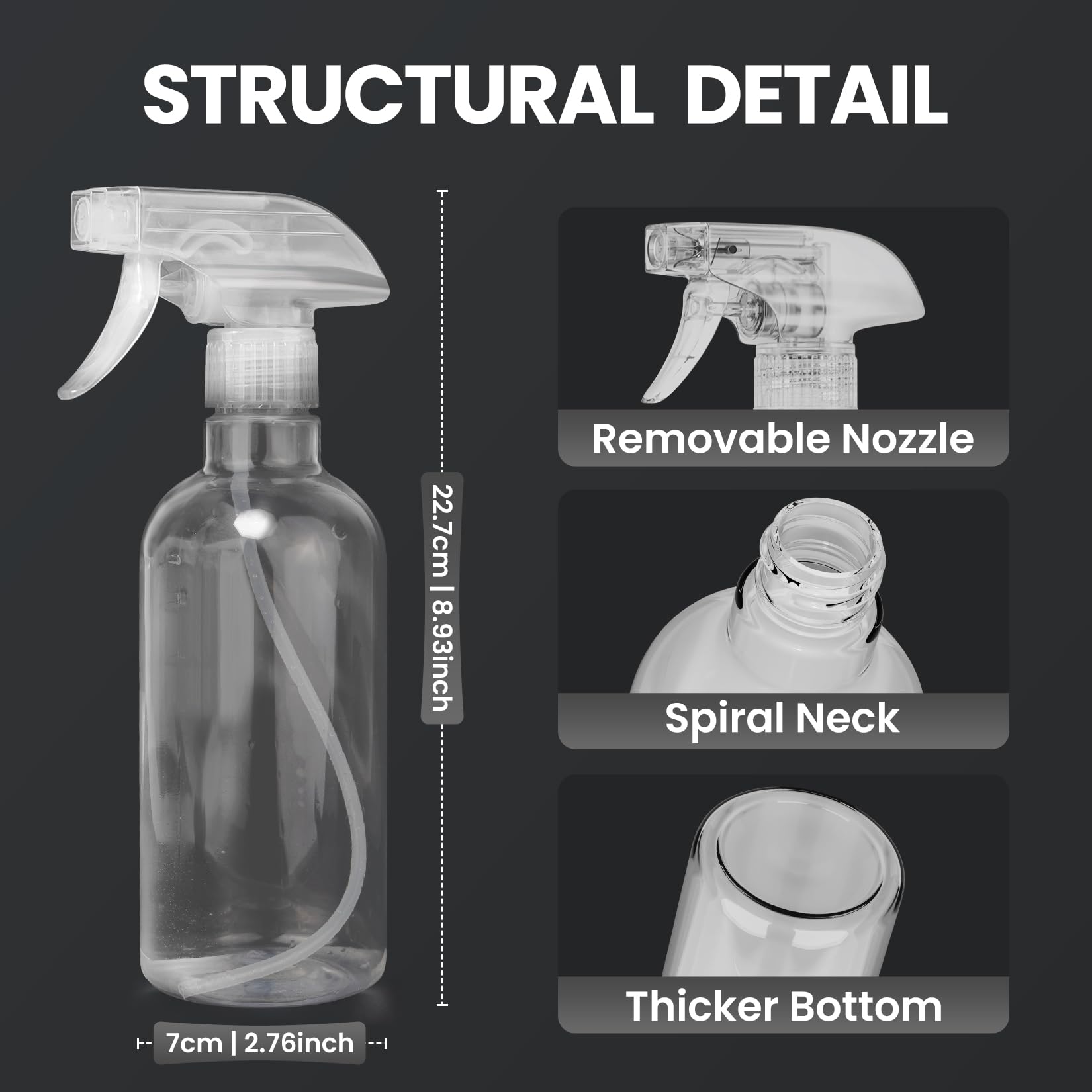 DIYSELF 2 Pack Spray Bottles for Cleaning, Empty Spray Bottle Clear, Plastic Spray Bottles Heavy Duty, Water Spray Bottle with Adjustable Nozzle, Mist/Stream, 16oz Spray Bottle for Hair, Plants, Pets