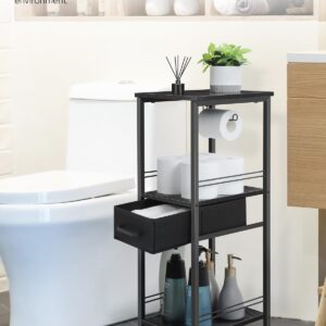 MOOACE Bathroom Storage Cabinet Free-Standing Bathroom Stand with Cloth Drawer Toilet Paper Storage Shelf 3 Tier Narrow Towel Organizer Cabinet for Small Space Bathroom Kitchen Laundry Room,Black