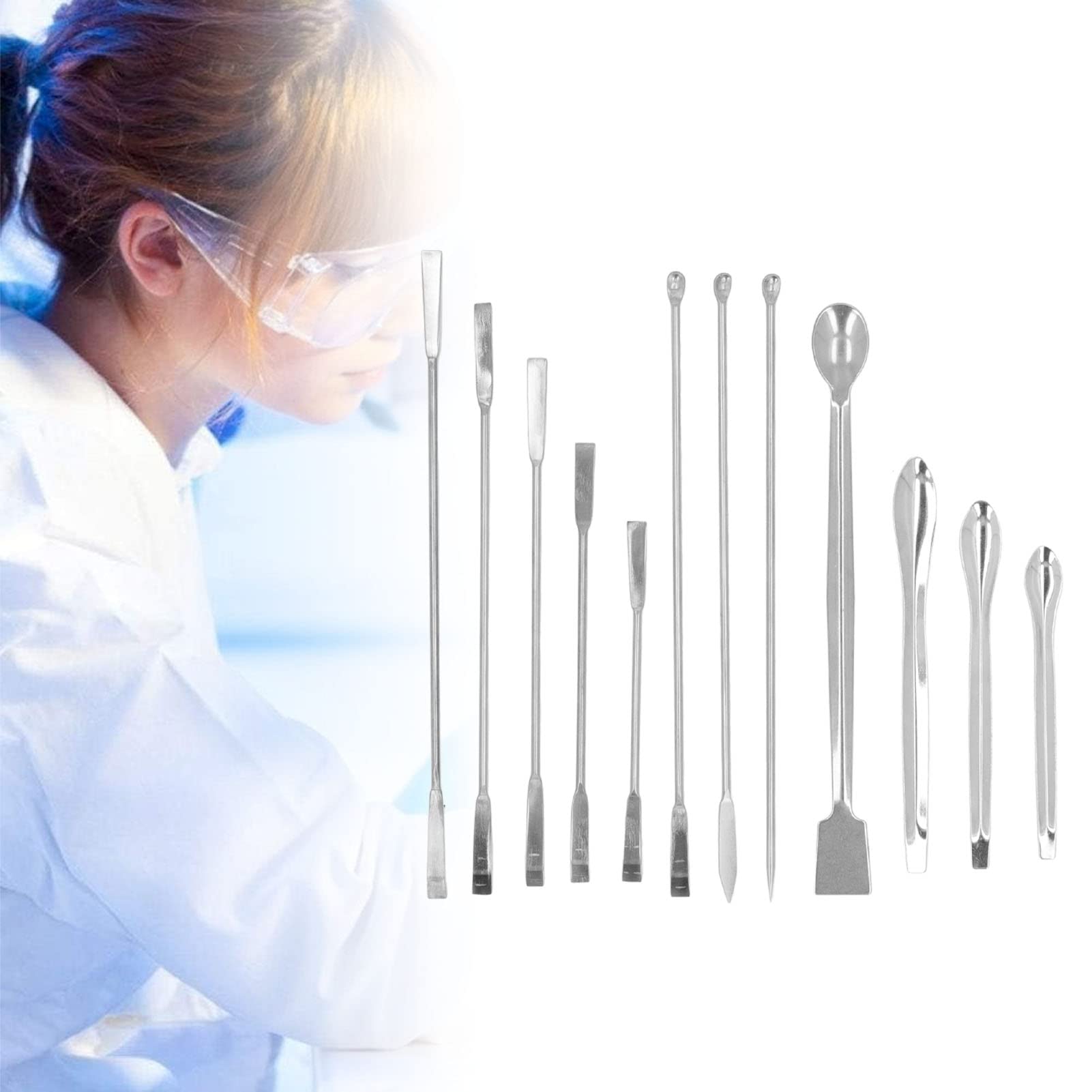 Bordstract 12Pcs Laboratory Spatula Set, Stainless Steel Laboratory Spoon Dual Ended Sampling Scoop Set Kit for Labs School Science Education