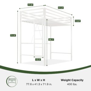 MUTICOR Loft Bed Frame for Juniors&Adults, Metal Loft Bed Twin Size with Safety Guardrail&Removable Ladder, Space-Saving, Noise Free, Cream White