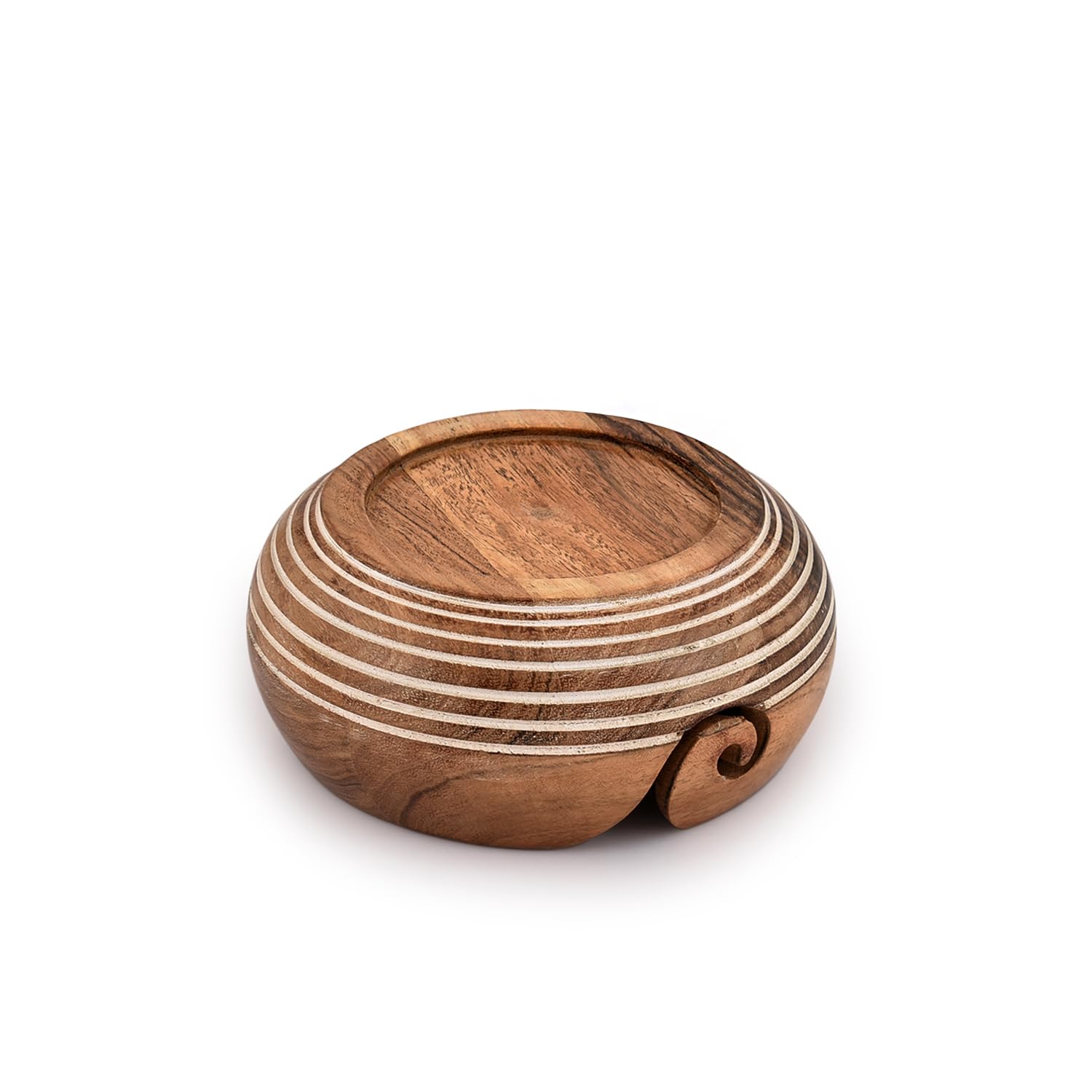 EDHAS Yarn Storage Acacia Wood Hand Made by Indian Artisans Yarn Bowl for Crocheting & Knitting (6" x 6" x 3'')