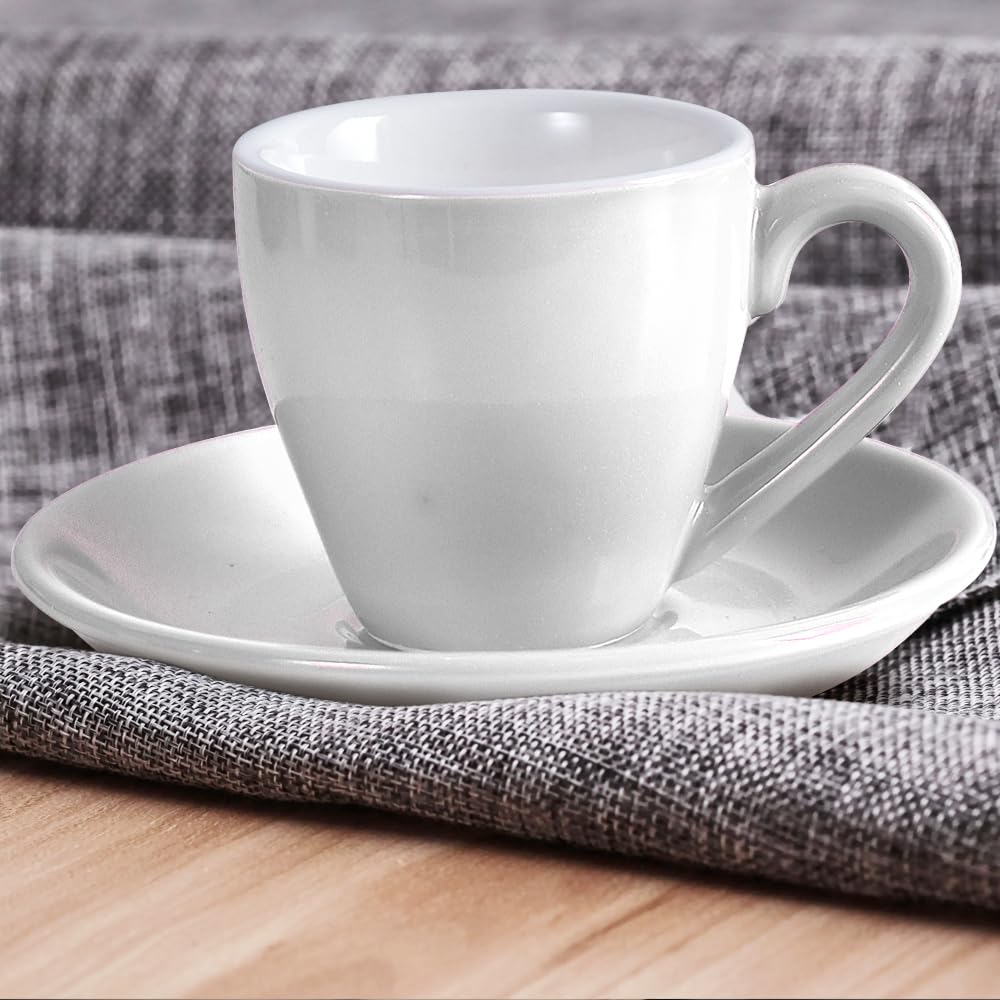 homEdge Porcelain Espresso Cup Set with Saucers and Spoons - 80 ml / 2.67 oz, Set of 4, White