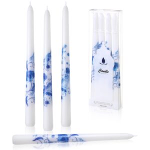 conelist chinoiserie taper candles set of 4, 10 inch decorative taper candles willow decor chinoiserie room table decor for home bedroom wedding party (blue and white)