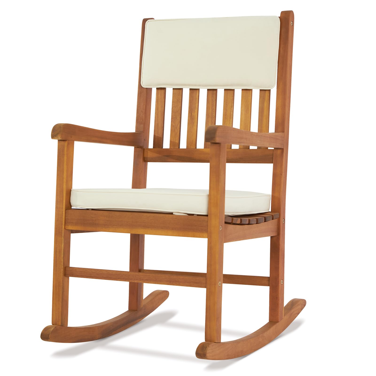 VINGLI Acacia Outdoor Rocking Chair with Cushions, Wooden Rocker Support 550 LBS for Indoors & Outdoors, 1 Pack