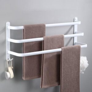 towel rails wall mounted with 2 hooks space aluminum towel rack bathroom,towel holder for bathroom hotel kitchen white 3 layer 40cm