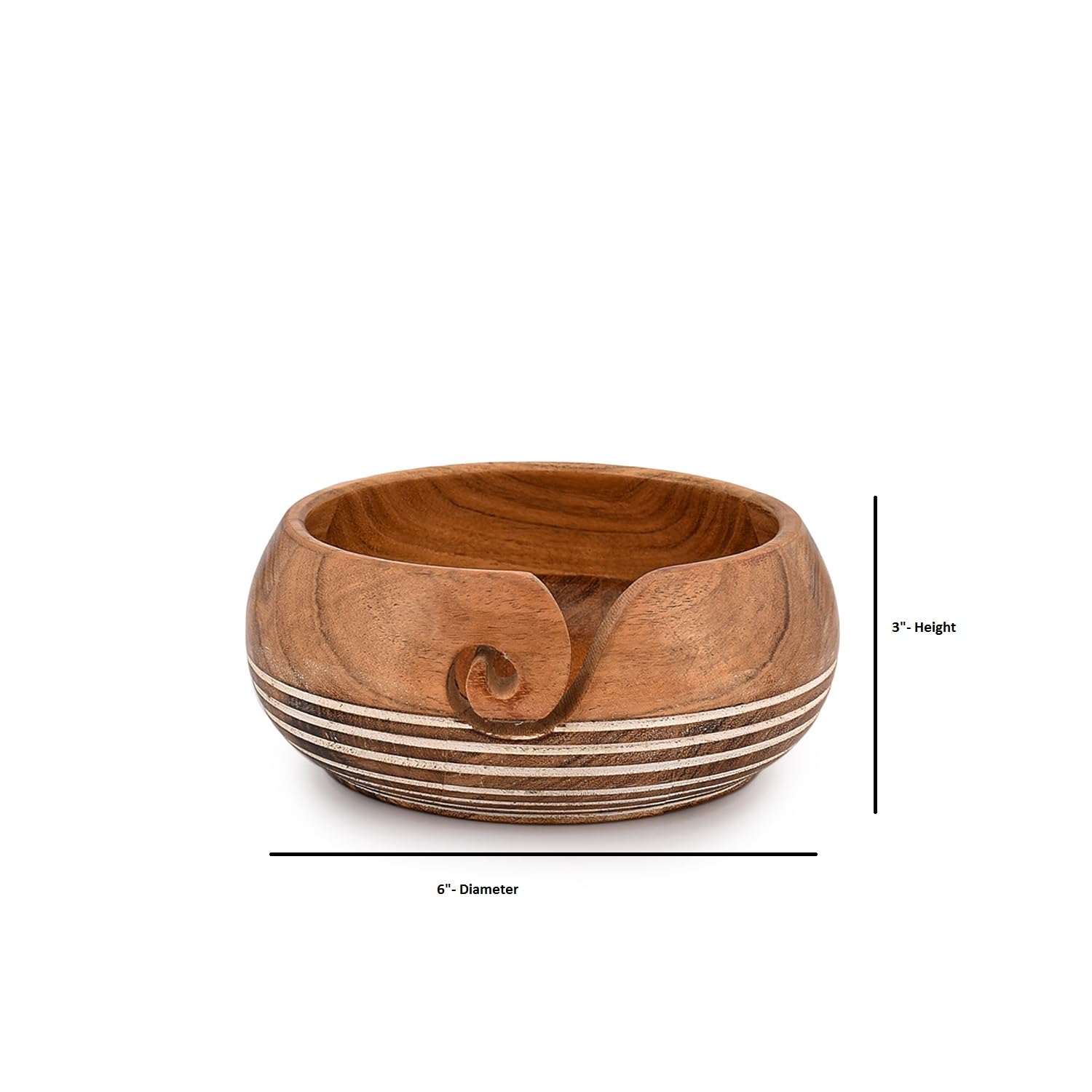 EDHAS Yarn Storage Acacia Wood Hand Made by Indian Artisans Yarn Bowl for Crocheting & Knitting (6" x 6" x 3'')