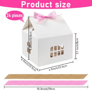 CODOHI 24PCS House Shaped Gift Boxes Paper House Boxes with Ribbons for Treats, House Gift Box Treat Boxes for Dessert, Fancy Cookie Boxes for Gift Giving