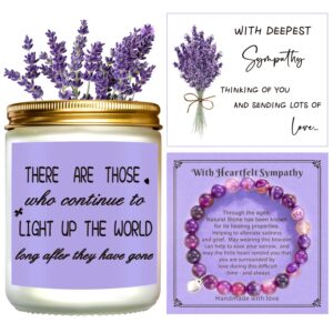 memorial scented candles gifts baskets for loss of loved one, sympathy bereavement thoughtful grief gift ideas for women, 7oz lavender candle, healing bracelets, condolences card, sorry for your loss