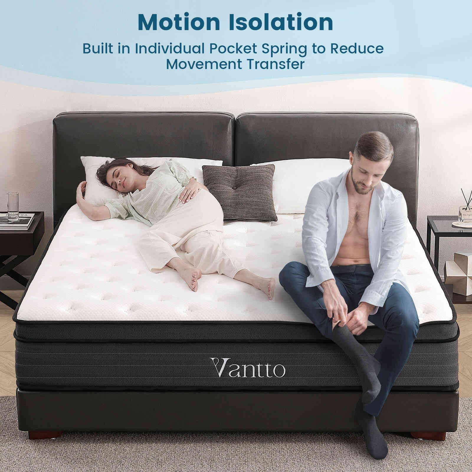 Vantto Full Mattresses, 12 Inch Memory Foam Hybrid Mattress, Pocket Spring Mattress in a Box for Motion Isolation, Strong Edge Support, Pressure Relief and Supportive, CertiPUR-US