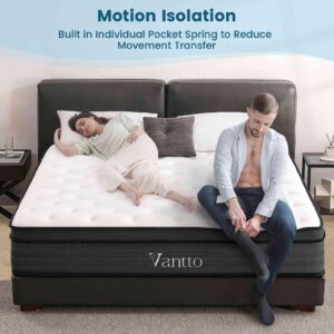 Vantto Queen Mattress, 10 Inch Memory Foam Hybrid Mattress, Individual Pocket Springs Mattress with Motion Isolation and Pressure Relief, CertiPUR-US, 100 Nights Trial