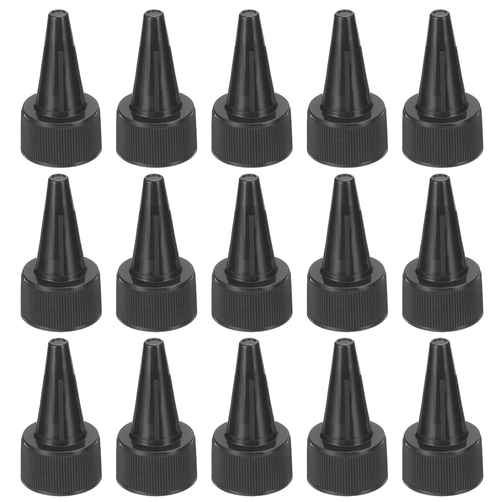 PATIKIL 24/410 Twist Bottle Caps, 15Pcs Plastic Ribbed Edge Squeeze Bottle Replacement Caps with Foam Gasket for Paint Lids Glue Dispensing Bottles, Black