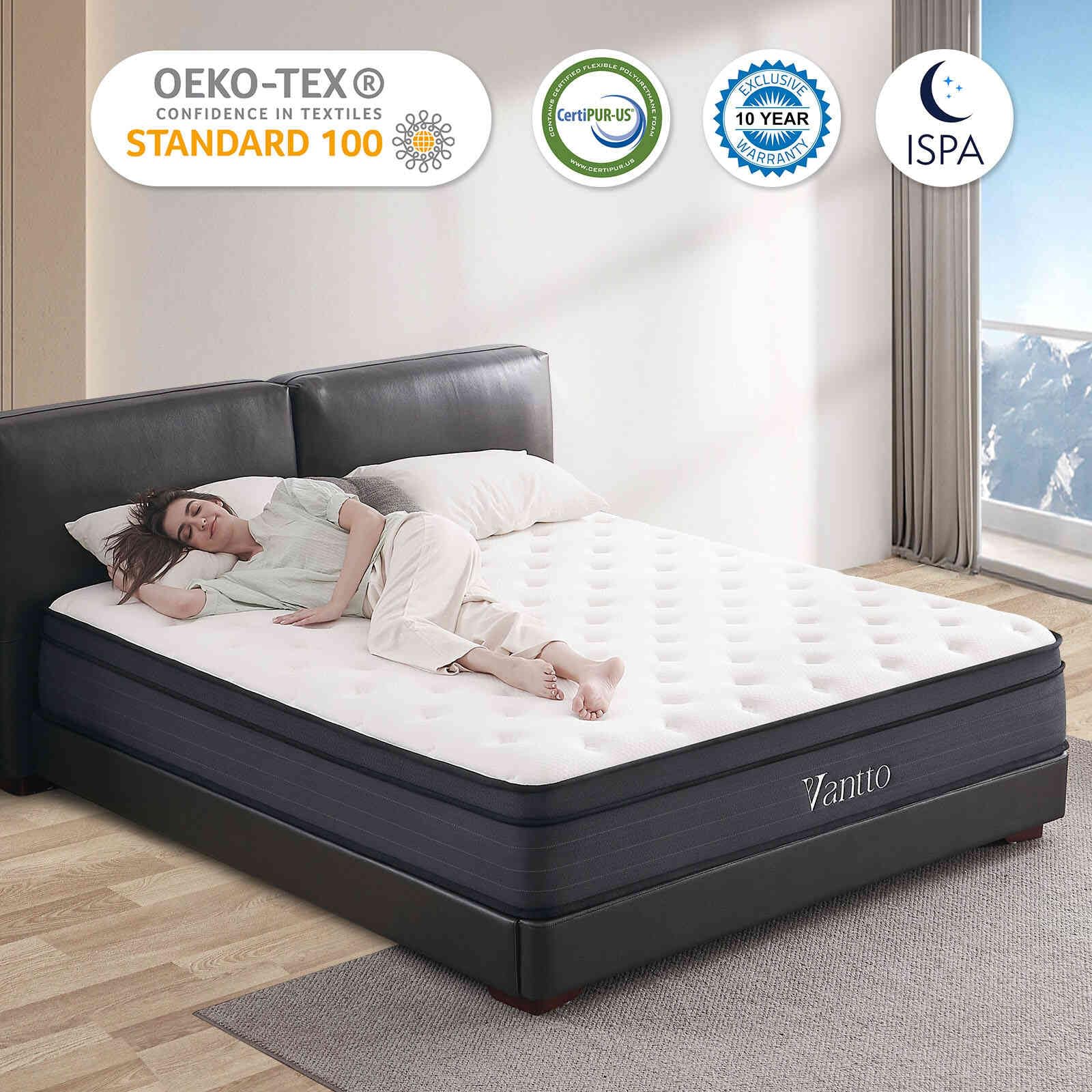 Vantto Queen Mattress, 10 Inch Memory Foam Hybrid Mattress, Individual Pocket Springs Mattress with Motion Isolation and Pressure Relief, CertiPUR-US, 100 Nights Trial