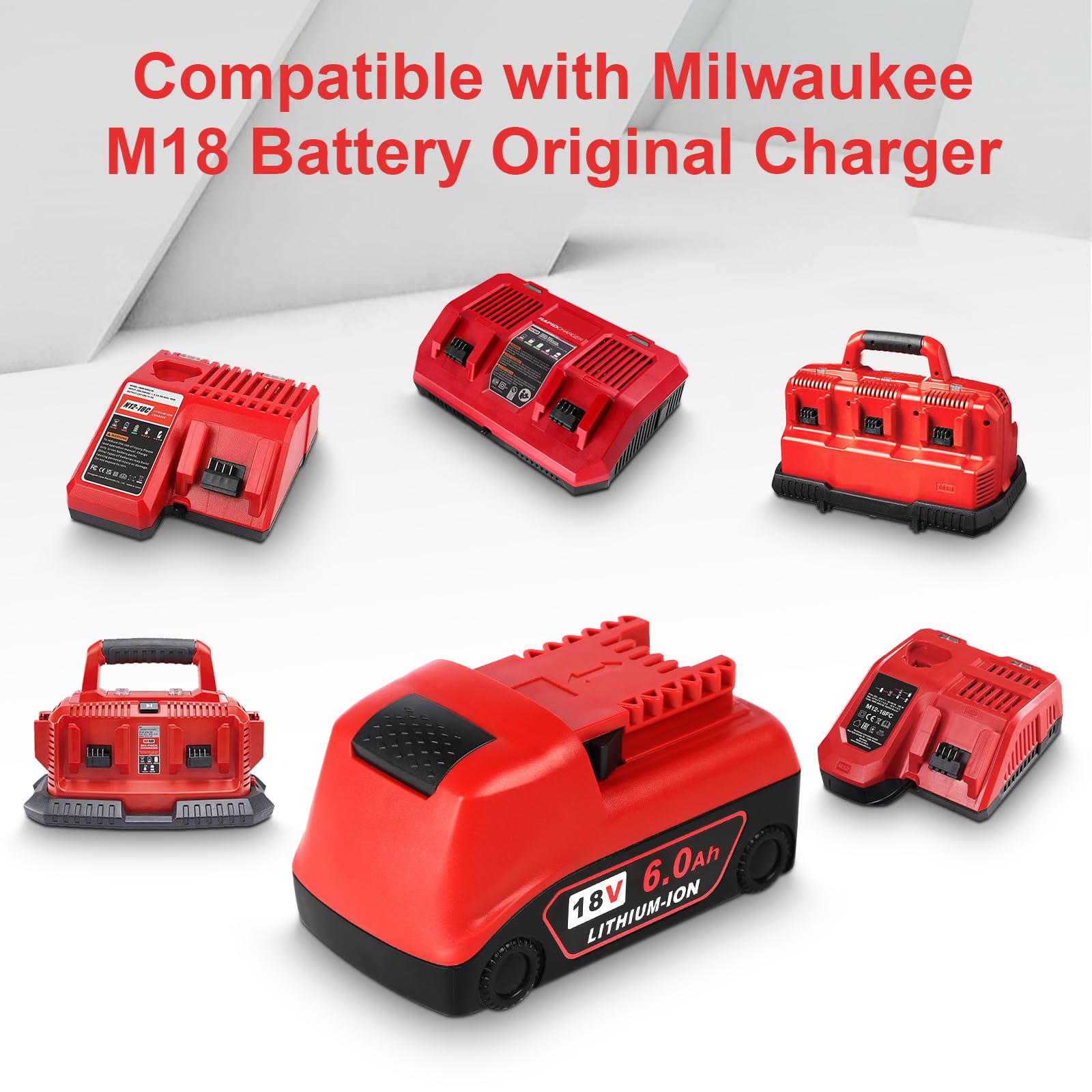 QuasuHaven Upgraded 4Pack 6.0Ah Replacement for Milwaukee M18 Battery Compatible with Milwaukee Battery Cordless Power Tools 48-11-1852 48-11-1850 48-11-1840 48-11-1890 48-11-1828