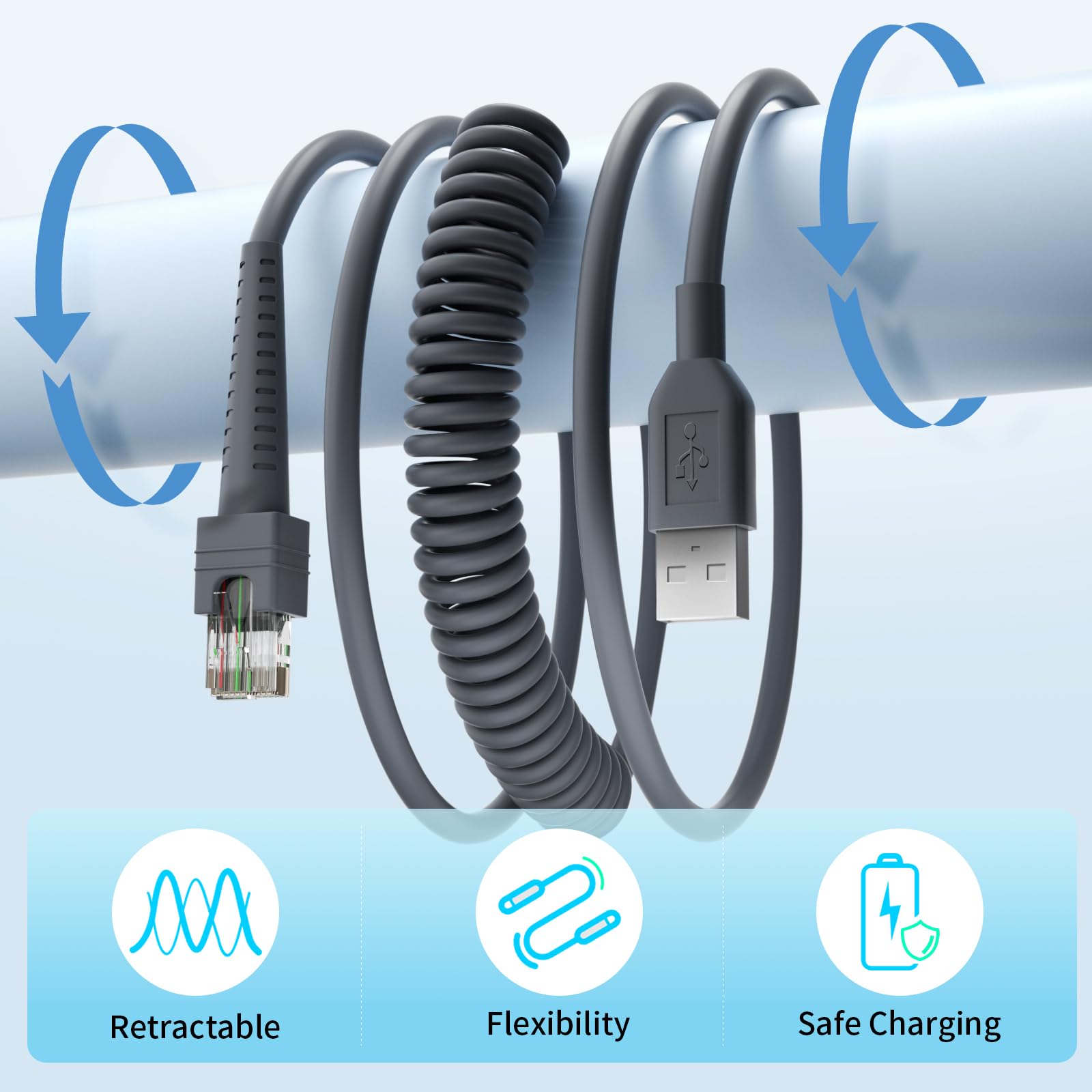 (2PCS) 9.84ft Coiled Scanner Charger Cable for Symbol/Zebra/Motorola DS9208 USB Cable CBA-U01-S07ZAR LS2208 LS4278 LS3578 DS2208 DS6878 DS9808 DS8108 DS8178 DS9308 DS9908 STB4278 LI4278 USB Cable Cord