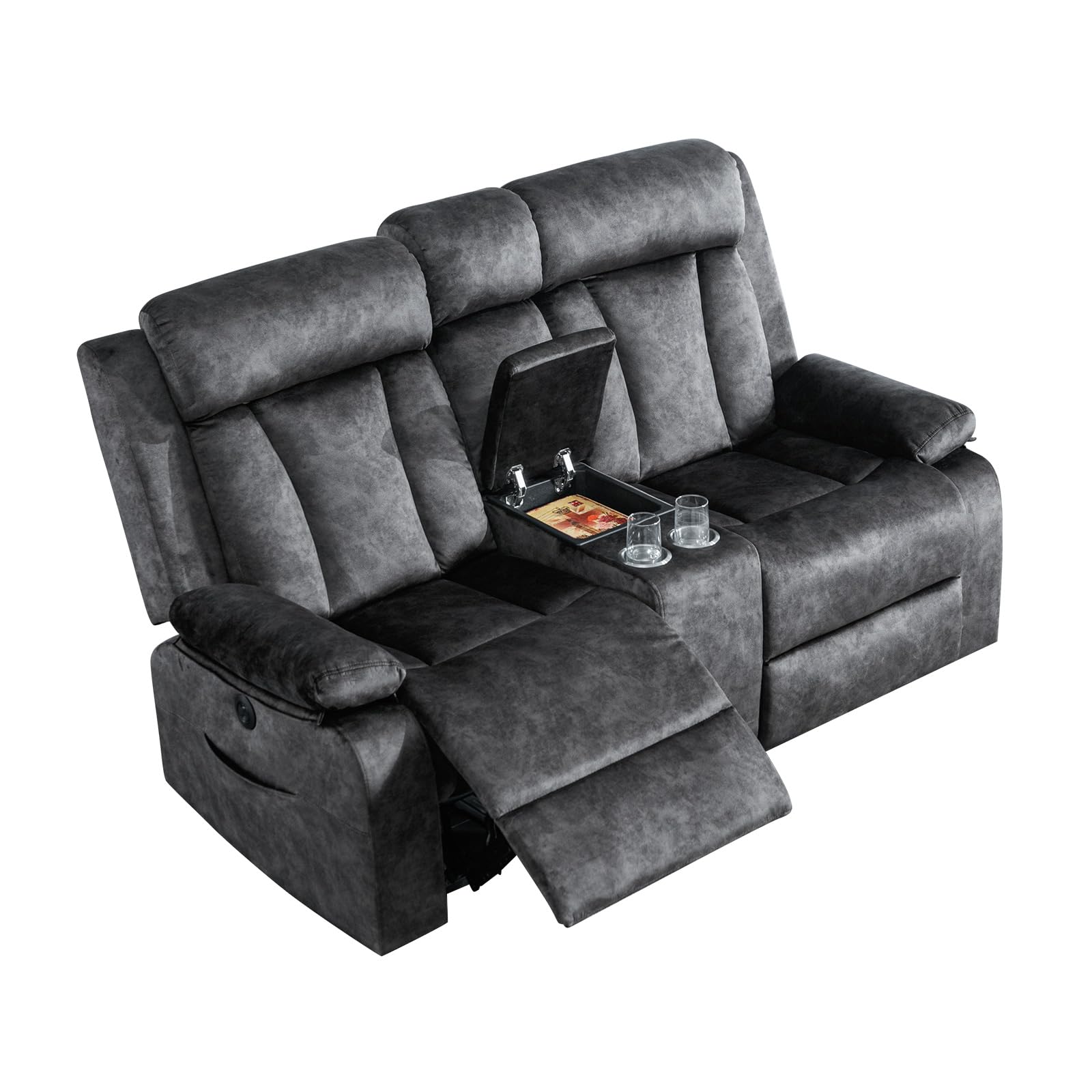 GUEAPY Reclining Loveseat-Power Reclining Loveseat with Console,Double Recliner Loveseat with Heat and Massage,Electric Loveseat Recliner with Cup Holders,USB & Type-C Charge Ports for Living Room,RV