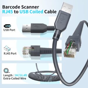 (2PCS) 16.4ft Coiled Scanner Charger Cable for Symbol/Motorola/Zebra DS2208 Cable CBA-U01-S07ZAR LS2208 LS4278 LS3578 DS6878 DS9808 DS4208 DS8108 DS8178 DS9308 DS9908 STB4278 LI4278 DS9208 USB Cable