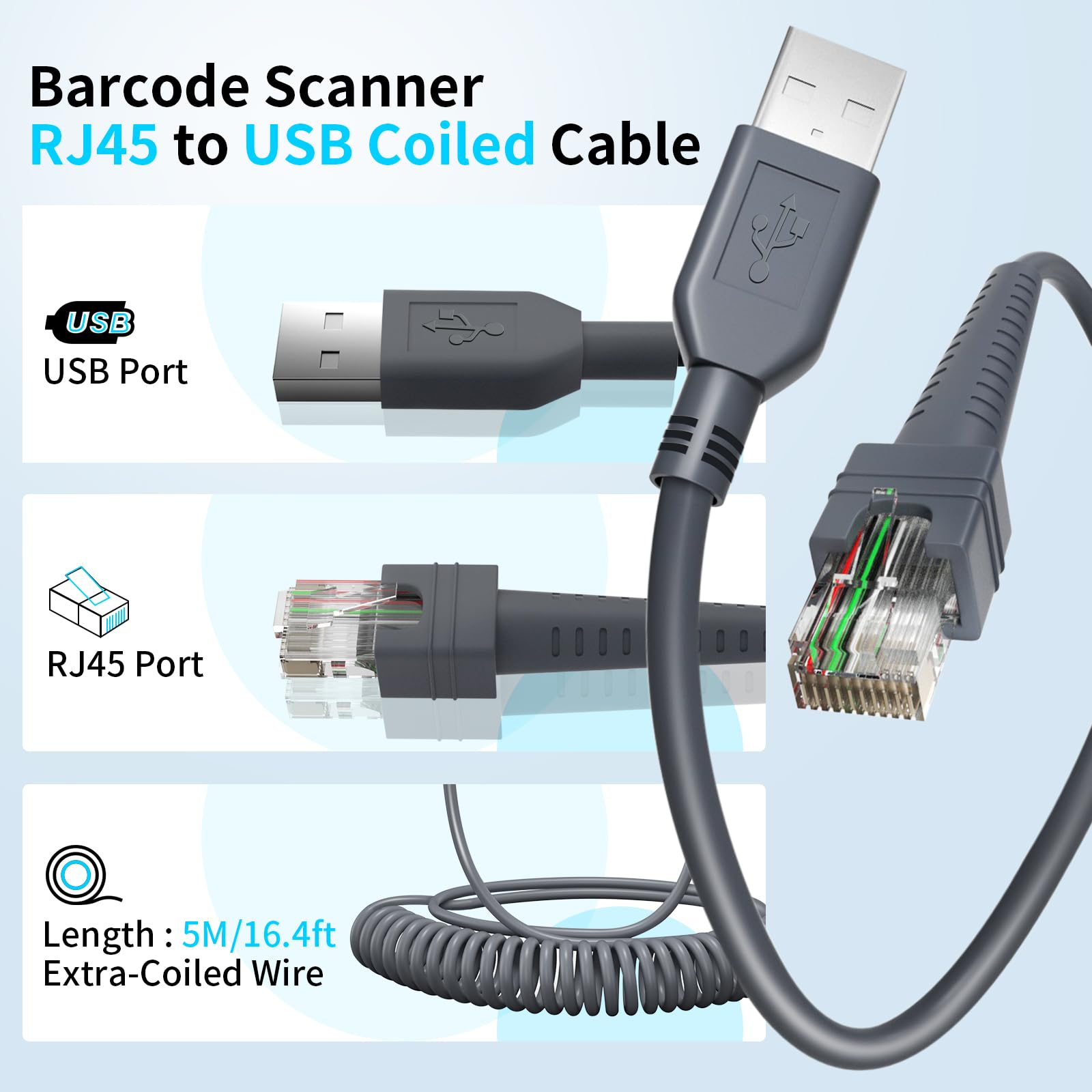 (2PCS) 16.4ft Coiled Scanner Charger Cable for Symbol/Motorola/Zebra DS2208 Cable CBA-U01-S07ZAR LS2208 LS4278 LS3578 DS6878 DS9808 DS4208 DS8108 DS8178 DS9308 DS9908 STB4278 LI4278 DS9208 USB Cable