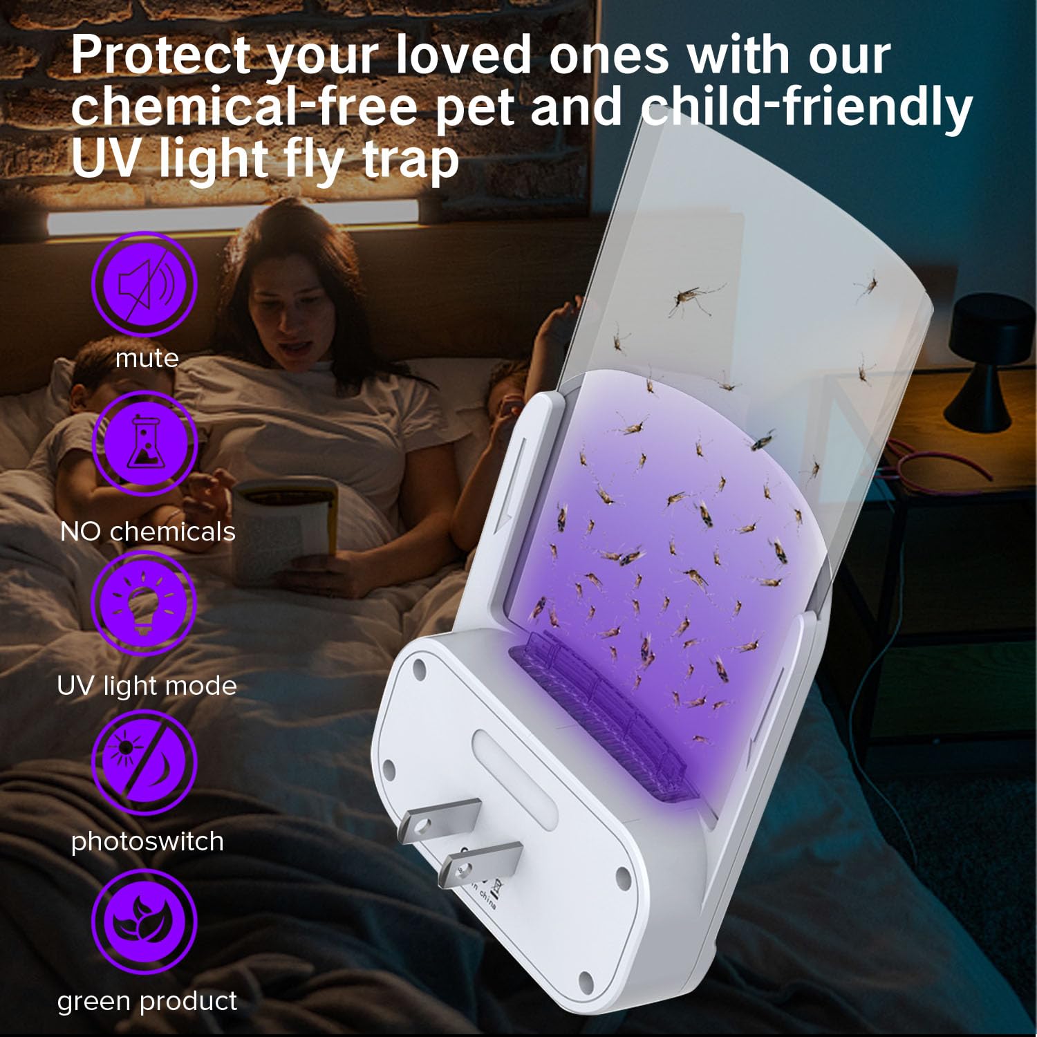 Indoor UV Light Fly Trap with 10 Glue Boards - Effective Plug-in Bug Trap for Houseflies and Gnats - Odorless and Mess-Free Fly Control Solution